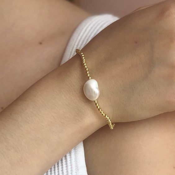 Natural Pearl & Gold Hematite Bracelet