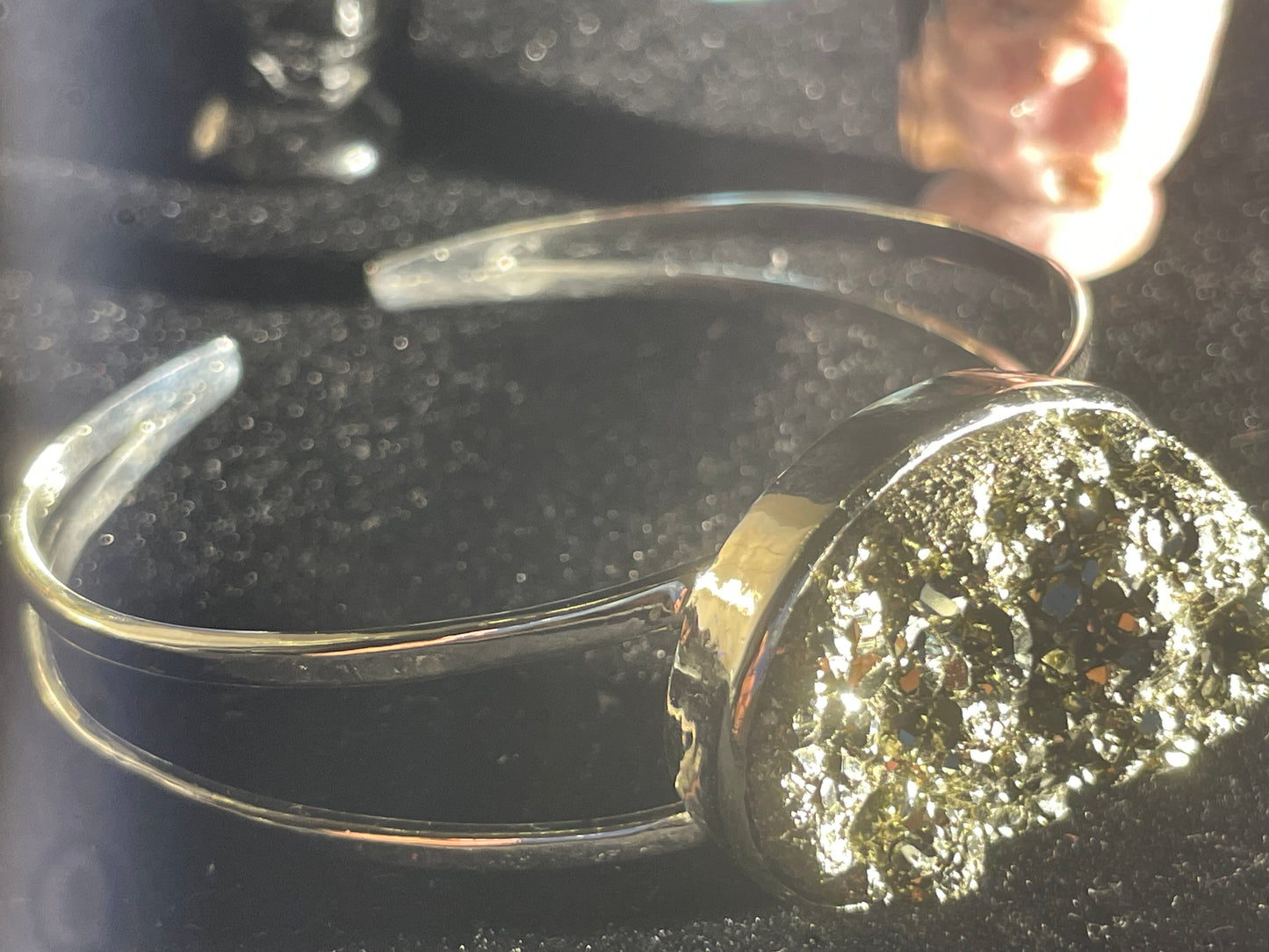 Pyrite Bangle In Pure Silver