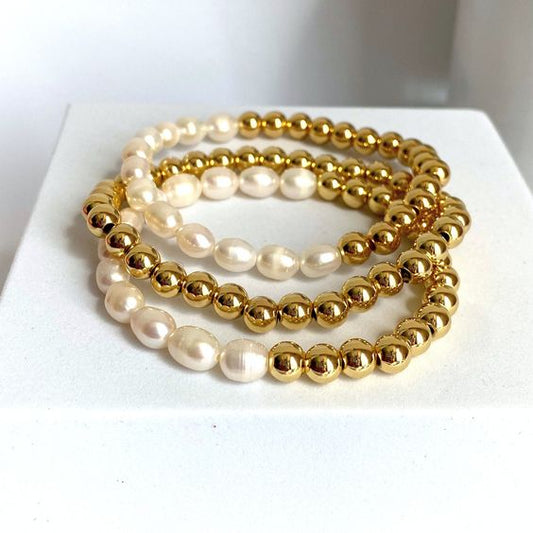 Natural Pearl & Gold Hematite Bracelet