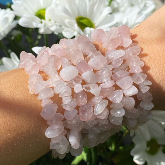 Rose Quartz Chips Crystal Bracelet