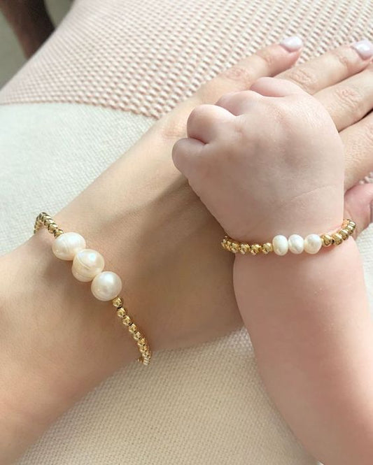 Natural Pearl & Gold Hematite Duo Bracelet