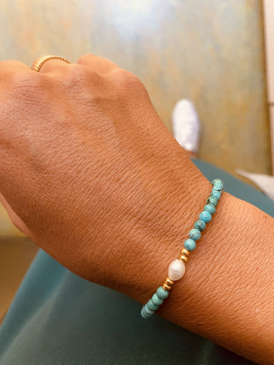 Turquoise and Natural Pearl Bracelet