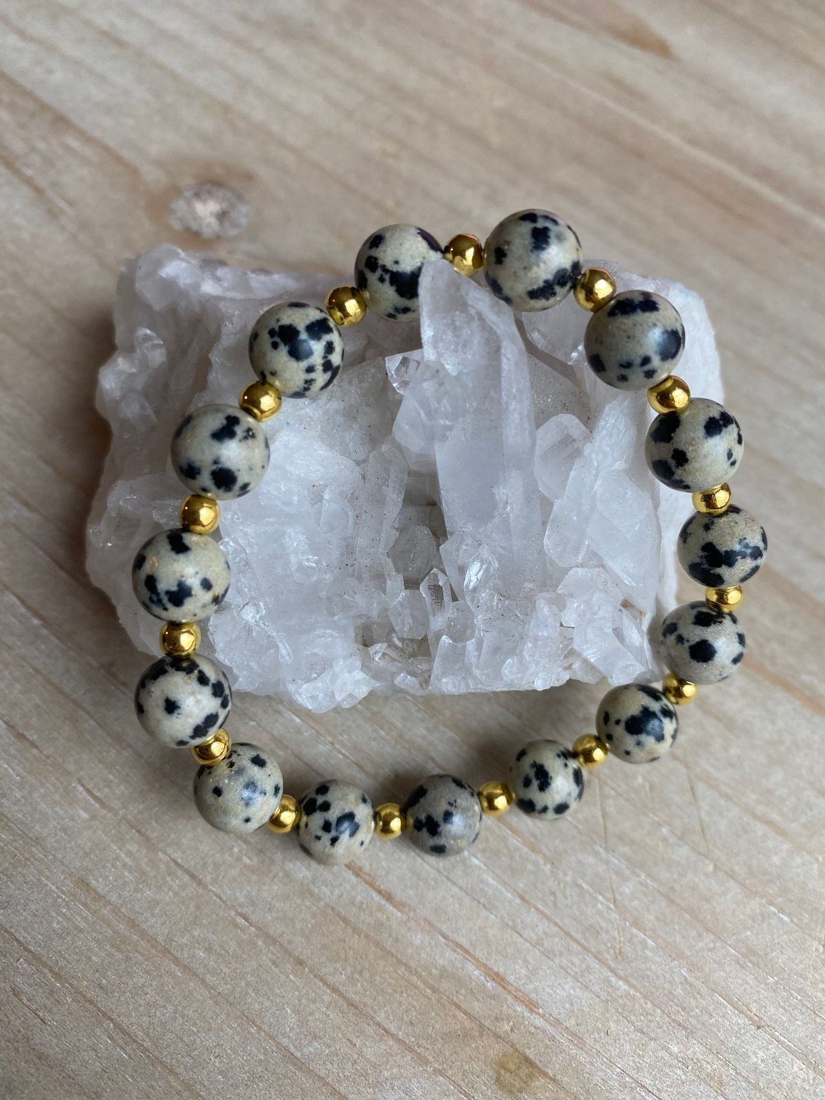 Dalmesian Jasper and Golden Hematite Mixed Bracelet