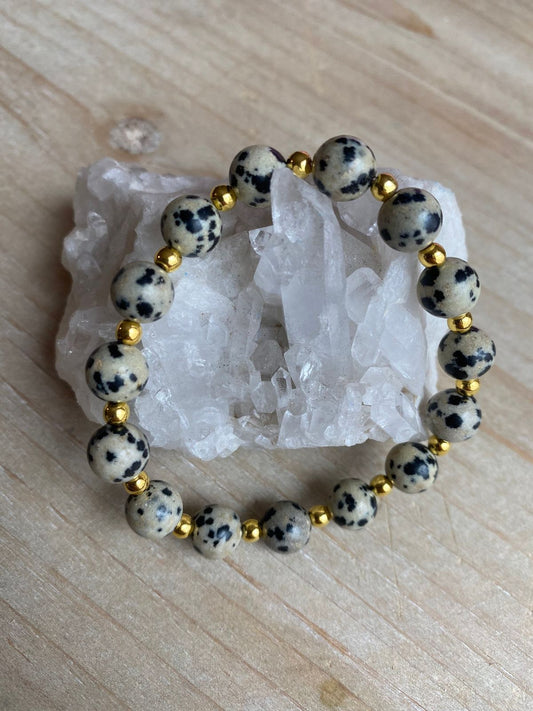 Dalmesian Jasper and Golden Hematite Mixed Bracelet